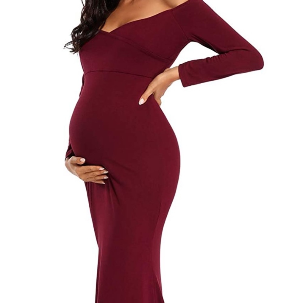 Off-Shoulder Maternity Dress Long Sleeve Maxi NWT
